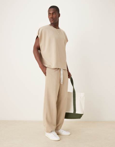 ASOS DESIGN oversized loopback sweatpants in beige - part of a set - view 1