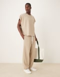 [ASOS DESIGN] ASOS DESIGN oversized loopback trackies in beige (Part of a set)-Neutral XL STONE