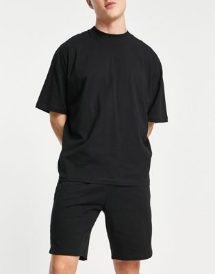 ASOS DESIGN oversized lounge t-shirt and short pyjama set in black