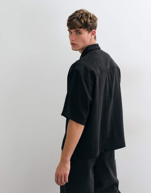 ASOS DESIGN oversized luchtig overslagoverhemd in zwart, 5 van 5