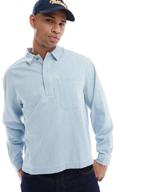 ASOS DESIGN - Oversized lyseblå overhead-skjorte i denim med firkantet pasform