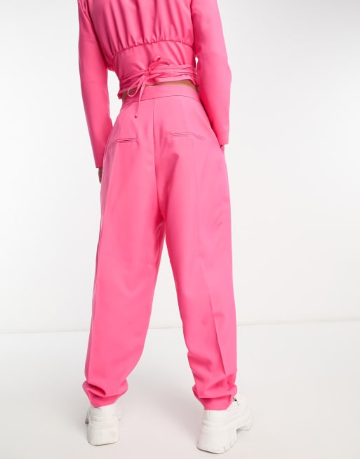 ASOS DESIGN - Oversized lyserøde habitbukser med ballonben og snører, 4 af 5