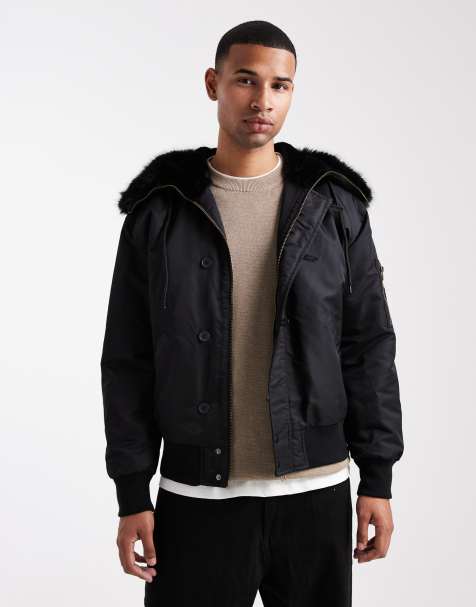ASOS DESIGN oversized MA1 bomber jacket with faux fur hood in black - view 1