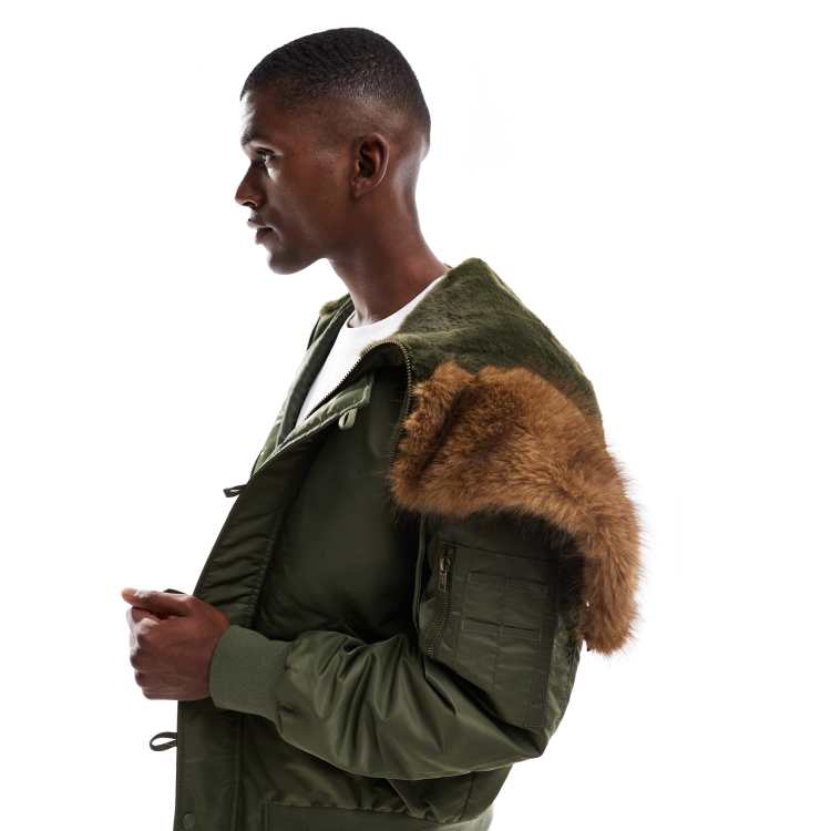 ASOS DESIGN oversized MA1 bomber jacket with faux fur hood in