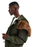 [ASOS DESIGN] ASOS DESIGN oversized MA1 bomber jacket with faux-fur hood in khaki-Green 2XL GREEN
