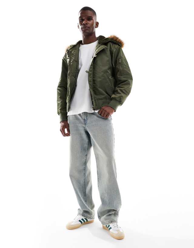 ASOS DESIGN oversized MA1 bomber jacket with faux fur hood in