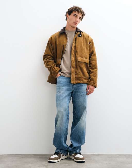 ASOS DESIGN oversized manchester field jacka med kontrastkrage i brunt, 2 av 5