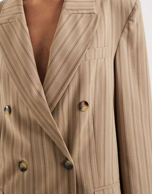 ASOS DESIGN - Oversized mannelijke blazer in beige met krijtstreep, 3 van 4