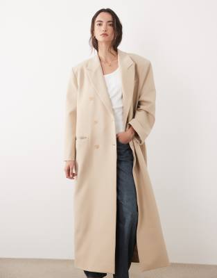 Asos Design Oversized Manzy Maxi Blazer In Neutral