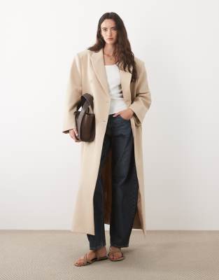 Asos Design Oversized Manzy Maxi Blazer In Neutral