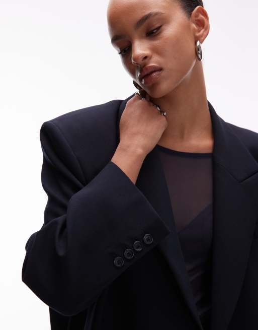 ASOS DESIGN oversized manzy maxi blazer in navy, 2 of 4
