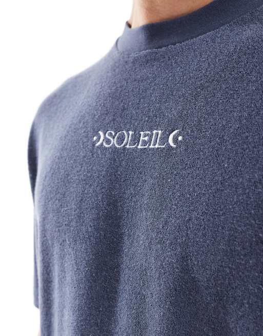 ASOS DESIGN - Oversized marineblå T-shirt i frotté med tekstbrodering på brystet, 2 af 4