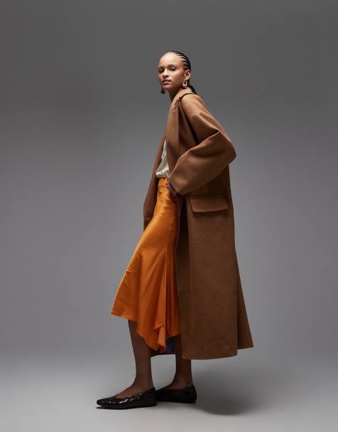 ASOS DESIGN - Oversized maxi-jas met wollook en cocoonmouwen in camel - view 1