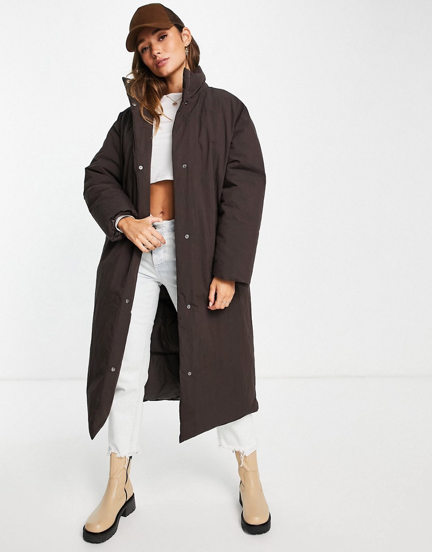 ASOS DESIGN oversized maxi puffer jacket in brown