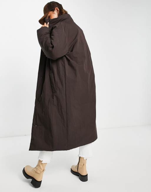 ASOS DESIGN oversized maxi puffer jacket in brown, 2 of 4