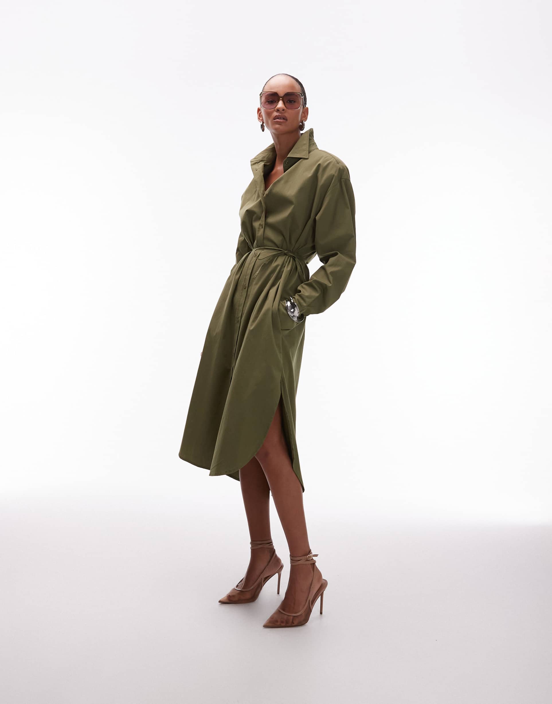 asos design oversized maxi shirt dress in olive green