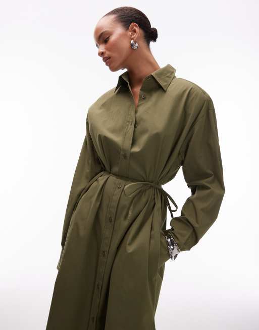 ASOS DESIGN oversized maxi shirt dress in olive green
