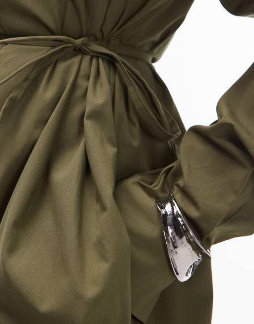 ASOS DESIGN oversized maxi shirt dress in olive green