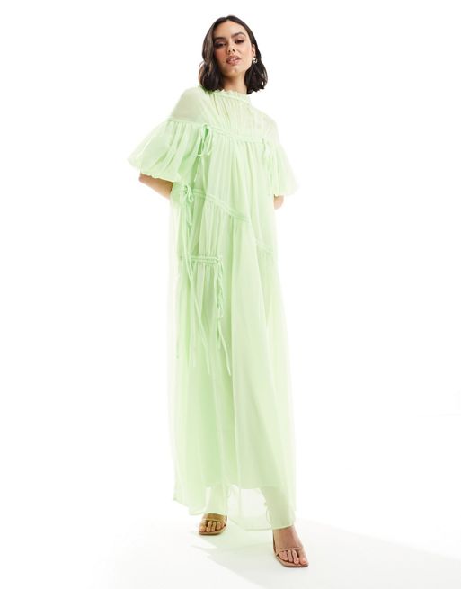 FhyzicsShops DESIGN oversized maxi smock dress with ruched channel details in green