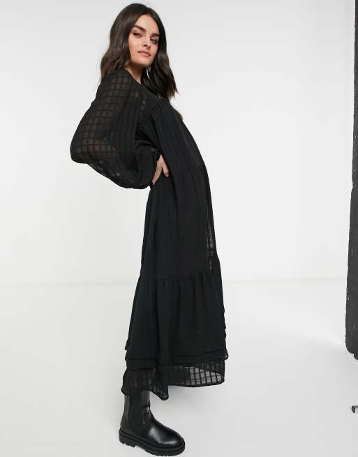 ASOS DESIGN - Oversized maxi smock-kjole i sorttern med pintucks