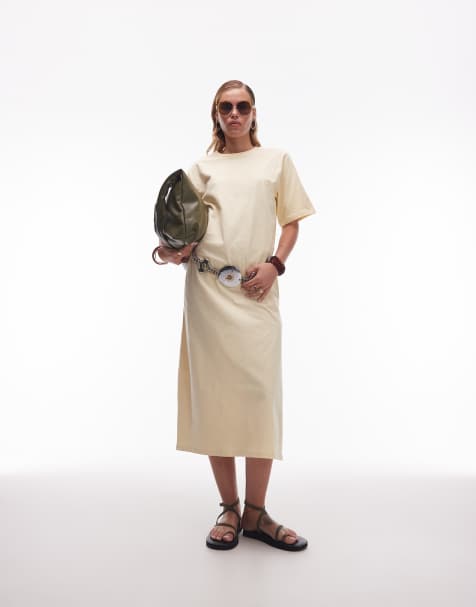 ASOS DESIGN - Oversized maxi T-shirtjurk met lange pasvorm in lichtgeel - view 1