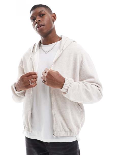 ASOS DESIGN - Oversized, meleret og beige hættetrøje i kraftigt 400g stof med lynlås - view 1