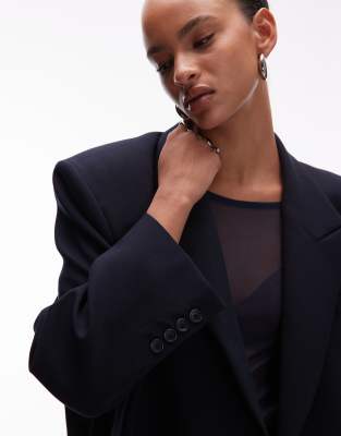 Asos Design Oversized Menswear Inspired Maxi Blazer In Blue