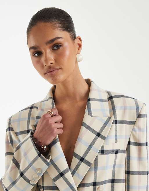 ASOS DESIGN oversized mensy blazer in cream check, 3 of 4