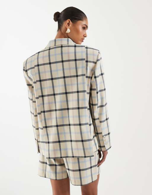 ASOS DESIGN oversized mensy blazer in cream check, 4 of 4