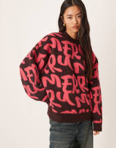4th & Reckless wool blend oversized rugby knit sweater in cherry and chocolate stripe