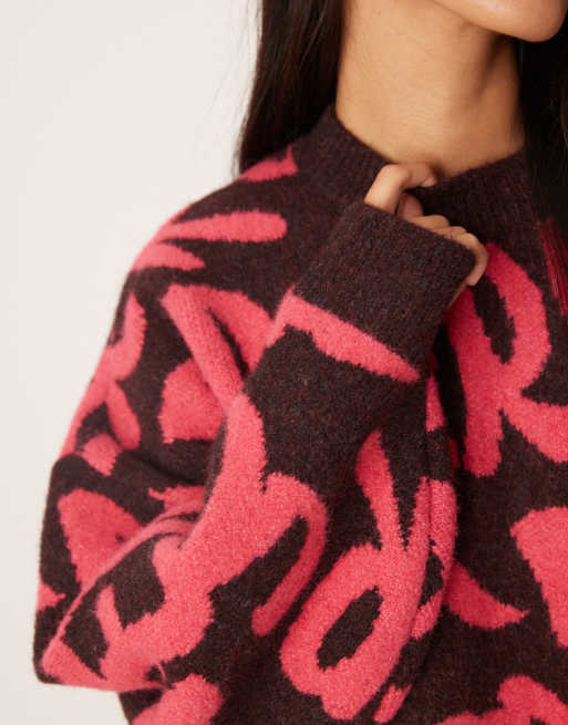 ASOS DESIGN oversized merry graphic sweater in dark brown, 4 of 4