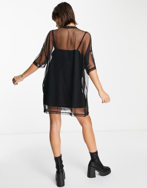 Black oversized mesh 2024 t shirt dress