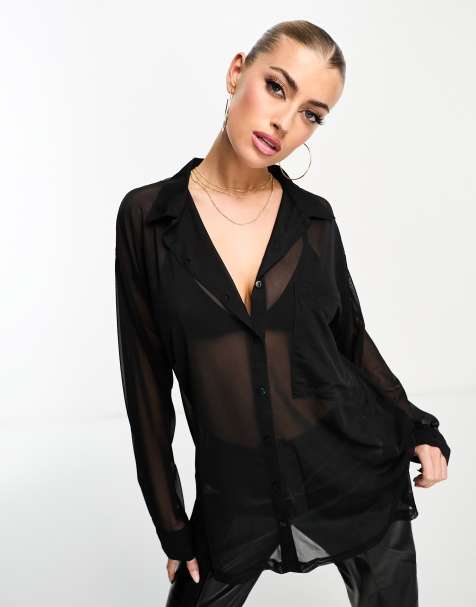 ASOS DESIGN oversized mesh shirt in black - BLACK - view 1