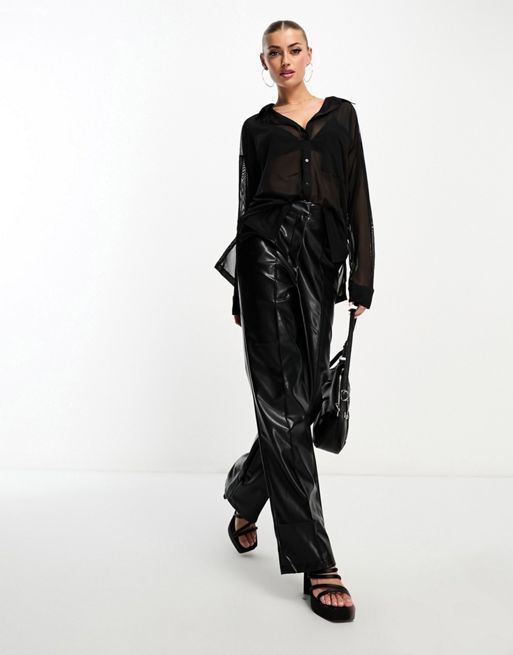 Pull&Bear long sleeve mesh bodysuit with in black