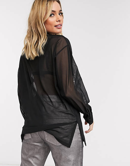 Women Shirts & Blouses/oversized mesh shirt in black 