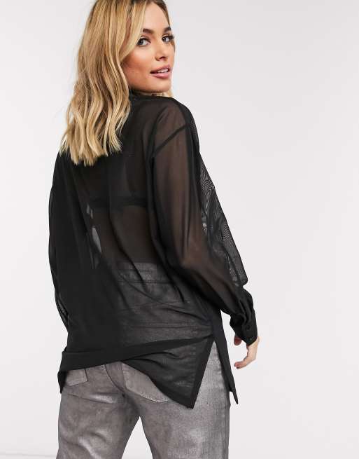 ASOS DESIGN oversized mesh shirt in black - BLACK