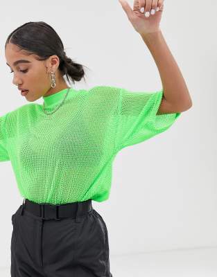 ASOS DESIGN oversized mesh t-shirt in neon green