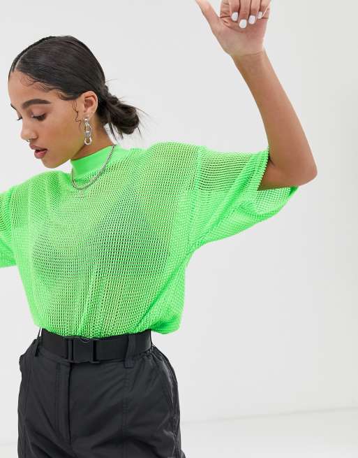 ASOS DESIGN super crop mesh top in neon green