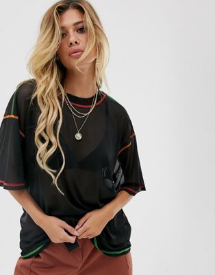 ASOS DESIGN - Oversized mesh T-shirt met contrasterende naden-Zwart