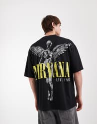 ASOS DESIGN oversized mesh t-shirt with Nirvana print in black