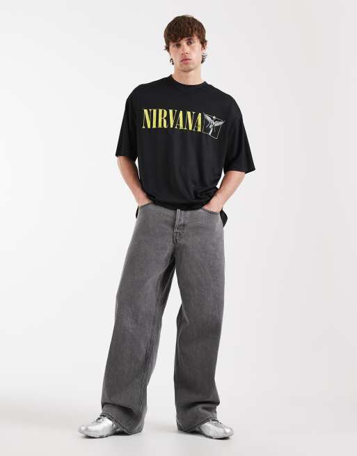 ASOS DESIGN oversized mesh t-shirt with Nirvana print in black, 2 of 5
