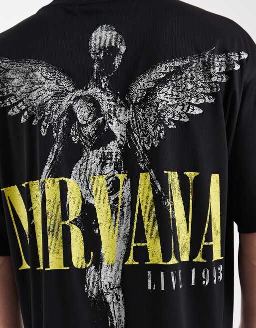 ASOS DESIGN oversized mesh t-shirt with Nirvana print in black, 3 of 5