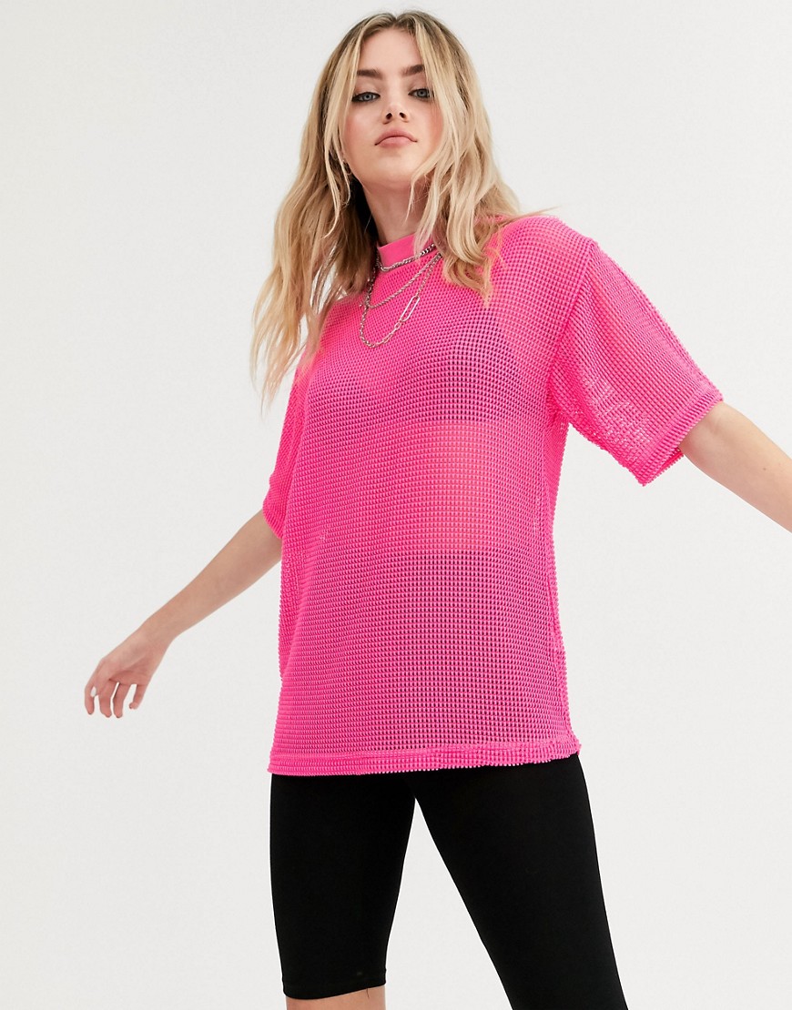 ASOS DESIGN - Oversized mesh T-shirt-Roze