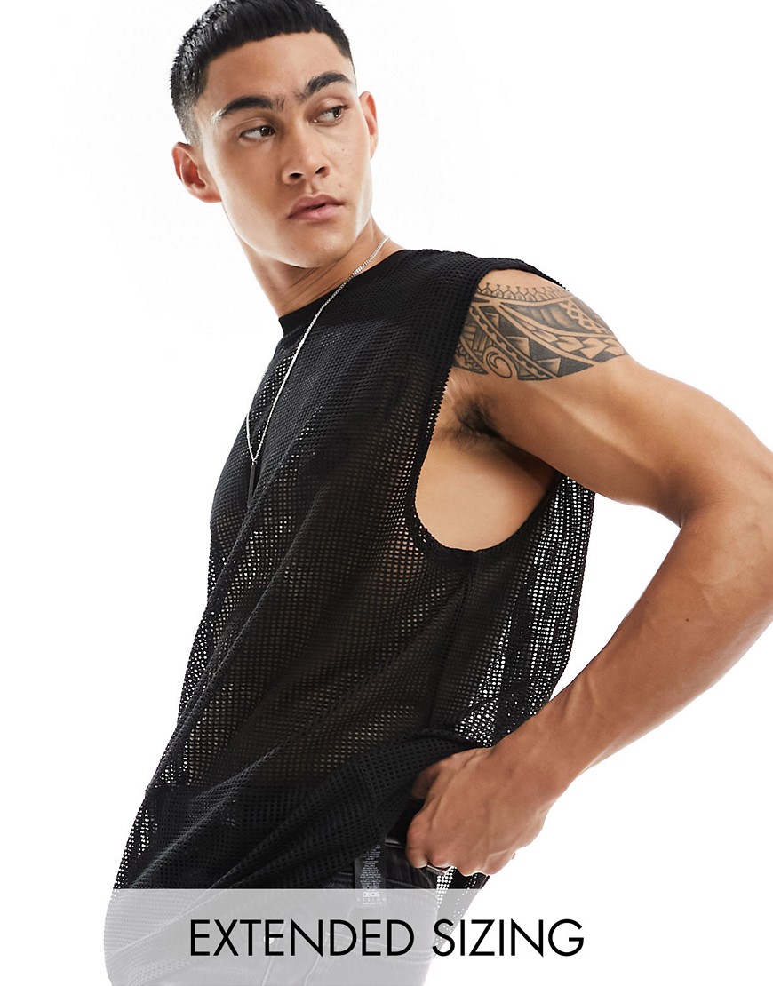 ASOS DESIGN oversized mesh vest in black