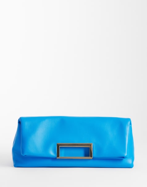 ASOS DESIGN oversized metal handle clutch in bright blue - view 1