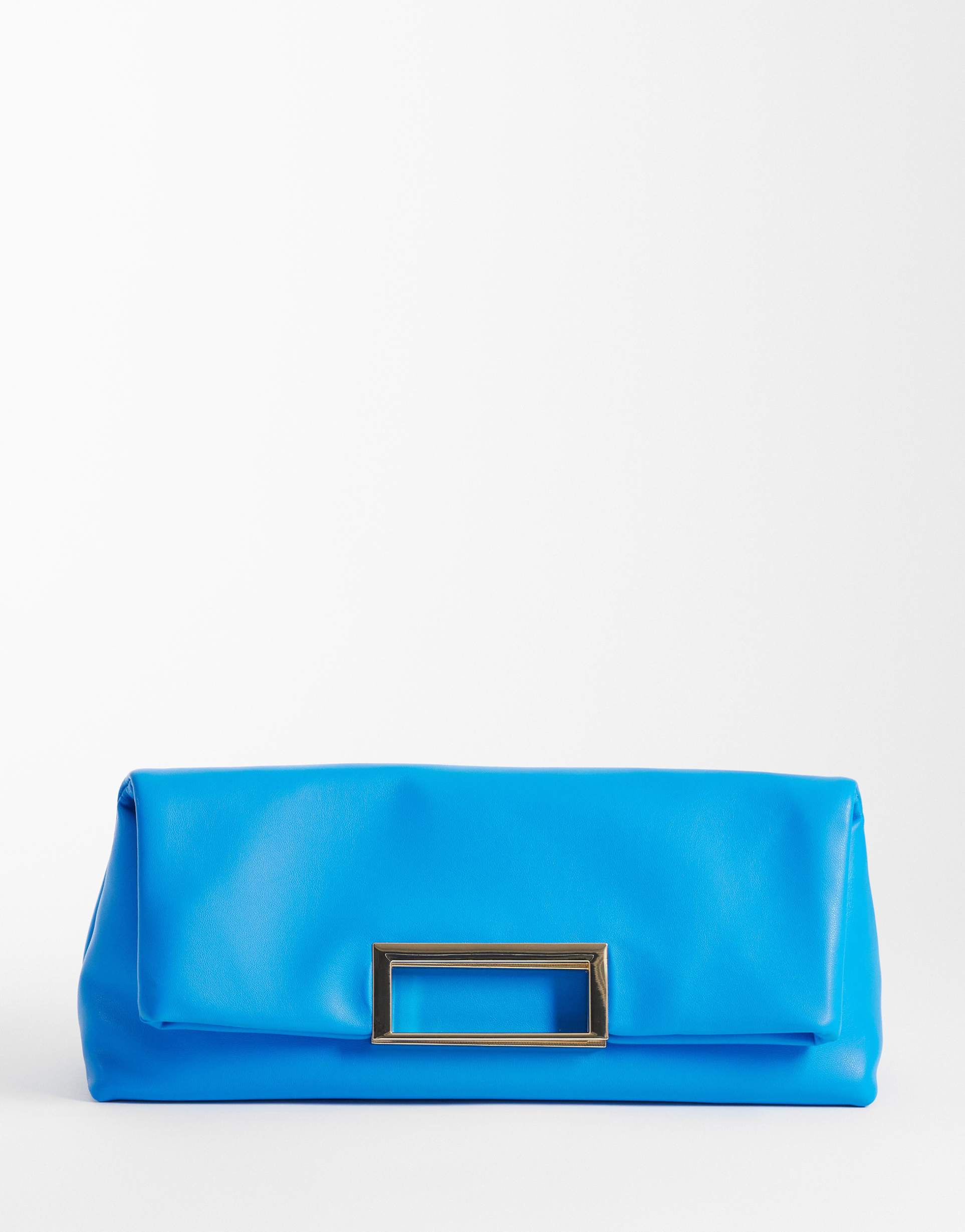 asos design oversized metal handle clutch in bright blue