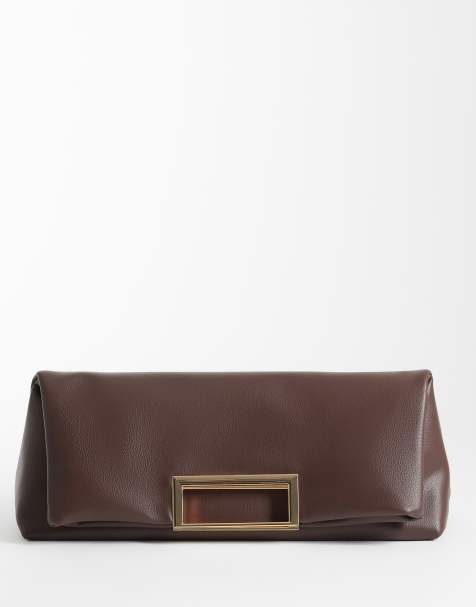ASOS DESIGN oversized metal handle clutch in chocolate - view 1