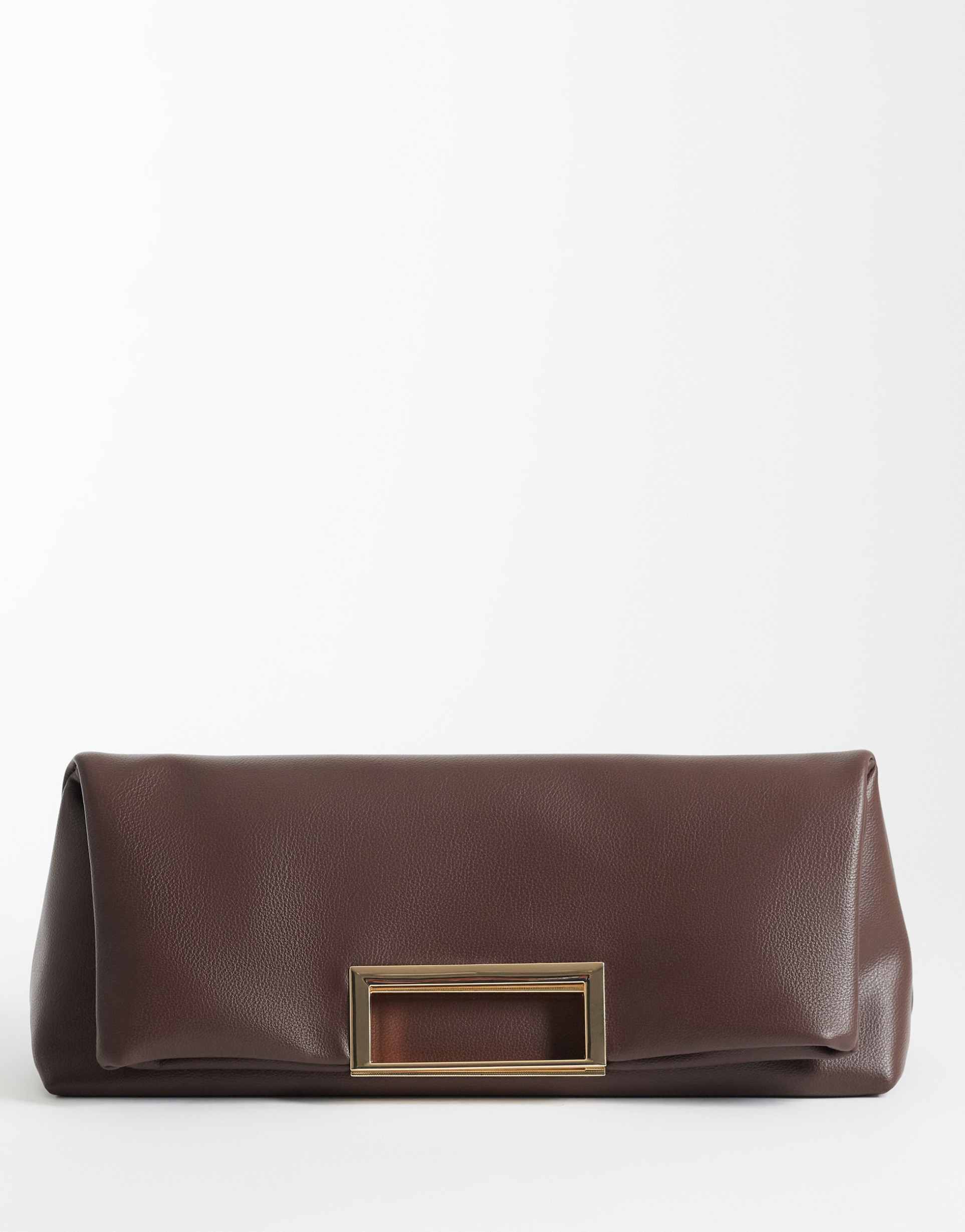 asos design oversized metal handle clutch in chocolate