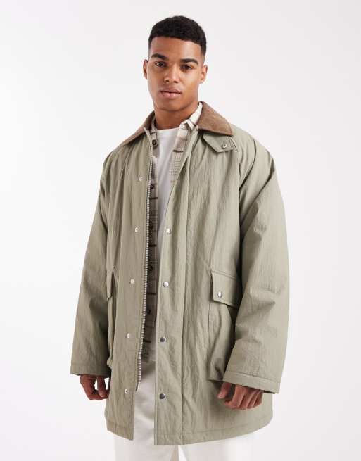 ASOS DESIGN oversized mid length barn jacket in light khaki, 2 of 5