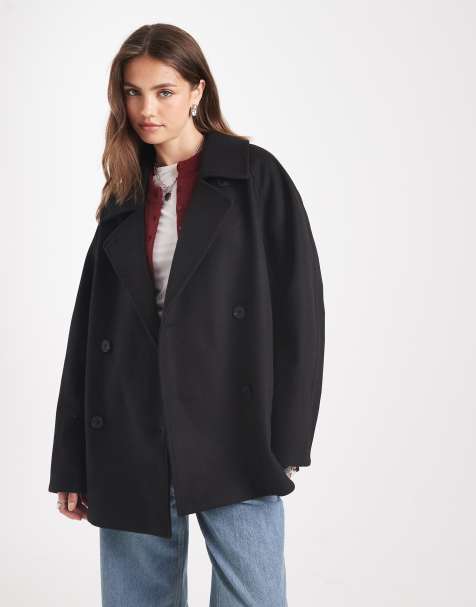 ASOS DESIGN oversized mid length pea coat in black - view 1